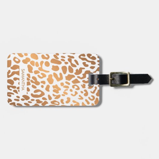 Étiquette À Bagage Empreinte de léopard d'or (Devant horizontal)
