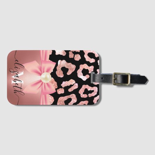 Étiquette À Bagage Empreinte de léopard et Bow (Devant Horizontal)
