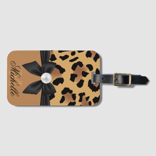 Étiquette À Bagage Empreinte de léopard et Bow (Devant Horizontal)