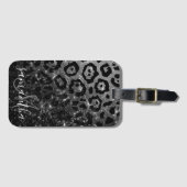 Étiquette À Bagage Empreinte de léopard noir et Parties scintillant (Devant Horizontal)