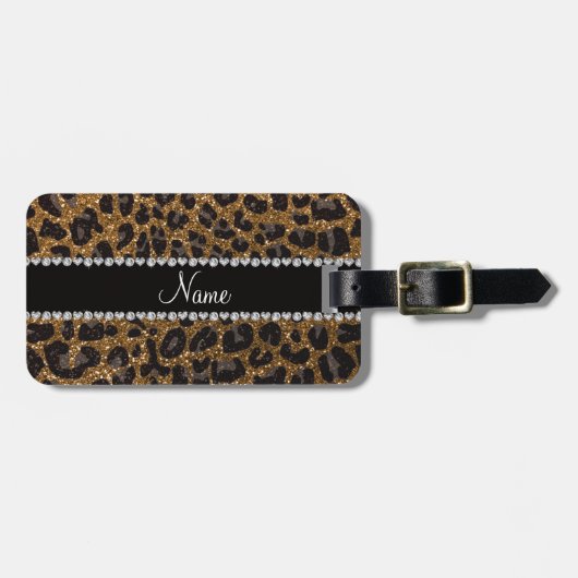 Étiquette À Bagage Empreinte de léopard nommé fait sur commande de (Devant horizontal)