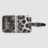 Étiquette À Bagage Empreinte de léopard Parties scintillant argent (Devant Horizontal)