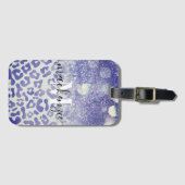 Étiquette À Bagage Empreinte de léopard Parties scintillant bleue (Devant Horizontal)