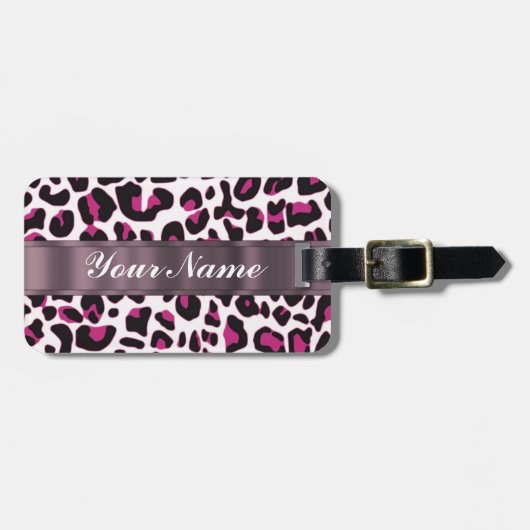 Étiquette À Bagage Empreinte de léopard rose (Devant horizontal)