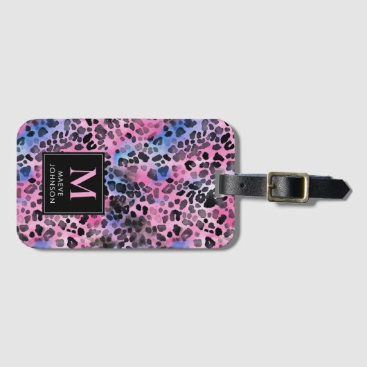 Étiquette À Bagage Empreinte de léopard rose (Devant Horizontal)