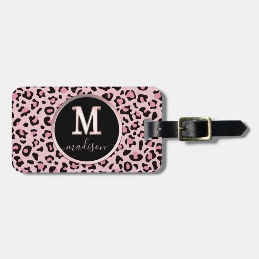 Étiquette À Bagage Empreinte de léopard rose (Devant horizontal)
