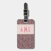 Étiquette À Bagage Empreinte de léopard rose Avec Des Perles Monogram (Devant Vertical)