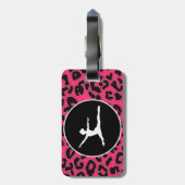 Étiquette À Bagage Empreinte de léopard rose chaud; danseuse de balle (Dos Vertical)