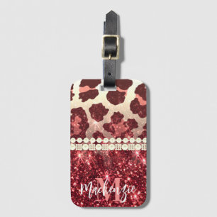 Étiquette À Bagage Empreinte de léopard rose et Parties scintillant