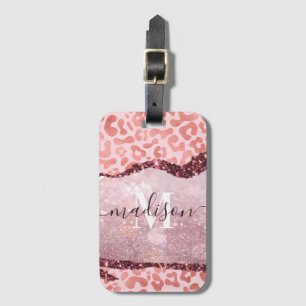 Étiquette À Bagage Empreinte de léopard rose Gold