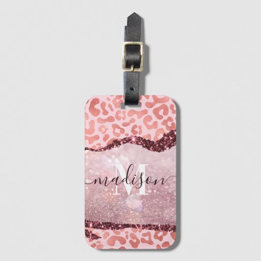 Étiquette À Bagage Empreinte de léopard rose Gold (Devant Vertical)