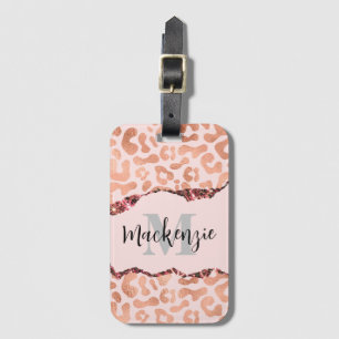 Étiquette À Bagage Empreinte de léopard rose Gold Parties scintillant