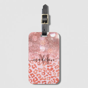 Étiquette À Bagage Empreinte de léopard rose Gold Parties scintillant