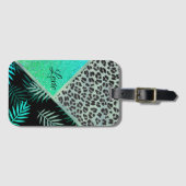 Étiquette À Bagage Empreinte de léopard tropical Turquoise de la Glit (Devant Horizontal)