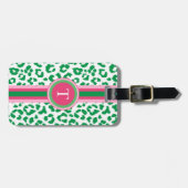Étiquette À Bagage Empreinte de léopard vert élégant avec le (Devant horizontal)
