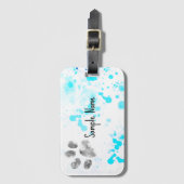 Étiquette À Bagage empreinte de patte chien turquoise aquarelle desig (Devant Vertical)