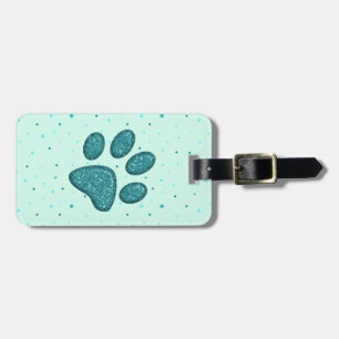 Étiquette À Bagage empreinte de patte de chat mousseux - menthe