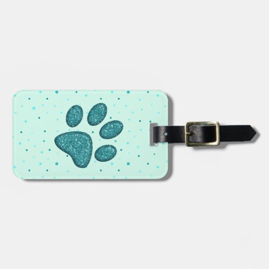 Étiquette À Bagage empreinte de patte de chat mousseux - menthe (Devant horizontal)