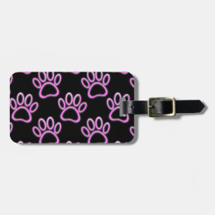 Étiquette À Bagage Empreinte de patte de chien de Néon rose