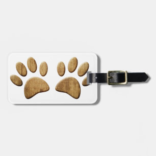 Étiquette À Bagage Empreinte de patte de chien en bois