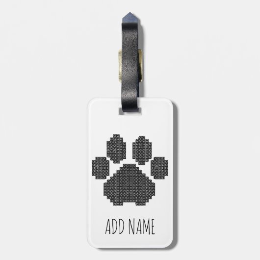 Étiquette À Bagage Empreinte de patte de chien noir bloc de construct (Dos Vertical)