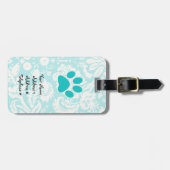 Étiquette À Bagage Empreinte de patte turquoise (Devant horizontal)