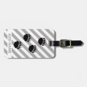 Étiquette À Bagage Empreintes de patte d'ours noir rayures blanches e (Devant horizontal)