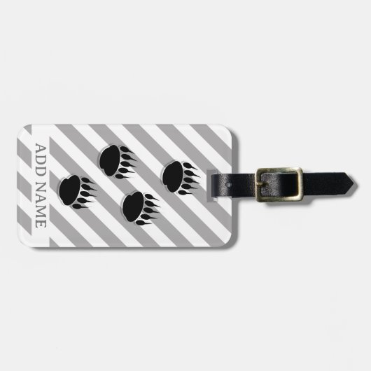 Étiquette À Bagage Empreintes de patte d'ours noir rayures blanches e (Devant horizontal)