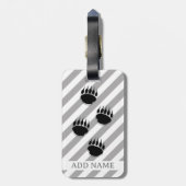 Étiquette À Bagage Empreintes de patte d'ours noir rayures blanches e (Dos Vertical)