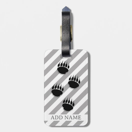 Étiquette À Bagage Empreintes de patte d'ours noir rayures blanches e (Dos Vertical)