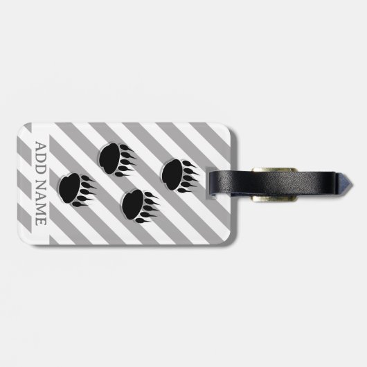 Étiquette À Bagage Empreintes de patte d'ours noir rayures blanches e (Dos horizontal)
