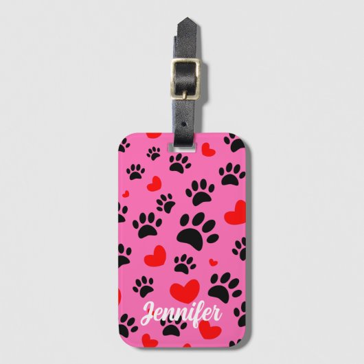 Étiquette À Bagage Empreintes de pattes De Chien De Cartoon Random Et (Devant Vertical)