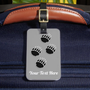Étiquette À Bagage Empreintes de pattes de l'ours noir gris