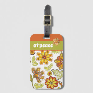 Étiquette À Bagage en paix - Fleur Rétro Hippie Orange Vert