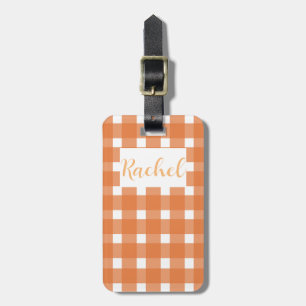 Étiquette À Bagage En vichy blanc orange personnalisé