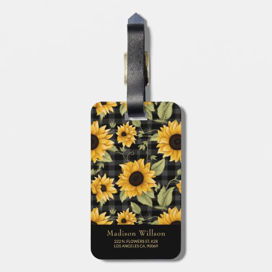 Étiquette À Bagage en vichy Motif tournesol (Dos Vertical)