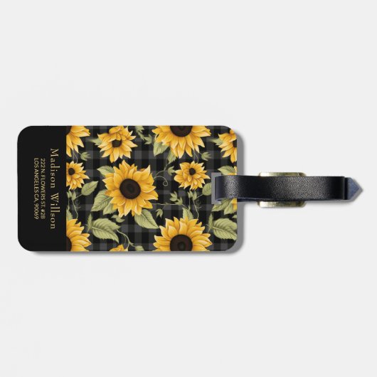 Étiquette À Bagage en vichy Motif tournesol (Dos horizontal)