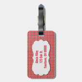 Étiquette À Bagage en vichy rouge avec balise biseautée (Dos Vertical)