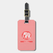 En vichy rouge avec éléphant blanc et nom