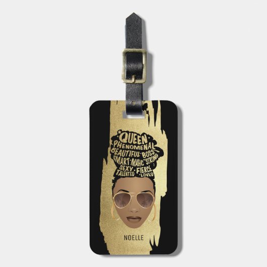 Étiquette À Bagage Encourageant les femmes noires, cheveux naturels,  (Devant Vertical)