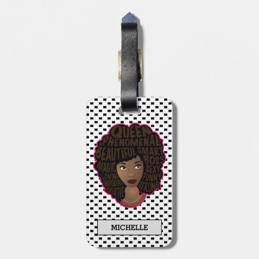 Étiquette À Bagage Encourager les femmes noires, les Pois noirs et bl (Dos Vertical)