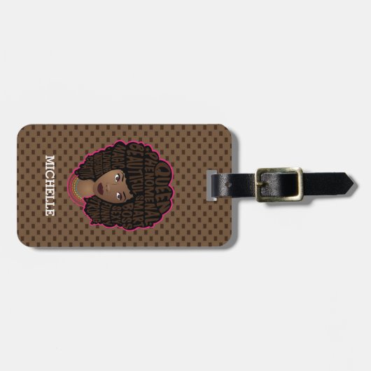 Étiquette À Bagage Encourager les femmes noires, Pois Brown (Devant horizontal)