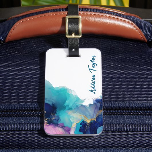 Étiquette À Bagage Encre Abstraite d'alcool bleu/lavande Turquoise (Insitu Rectoal 2)