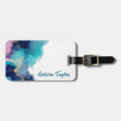 Étiquette À Bagage Encre Abstraite d'alcool bleu/lavande Turquoise (Devant horizontal)