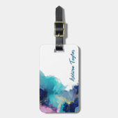 Étiquette À Bagage Encre Abstraite d'alcool bleu/lavande Turquoise (Devant Vertical)