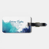 Étiquette À Bagage Encre Abstraite d'alcool bleu/lavande Turquoise (Dos horizontal)