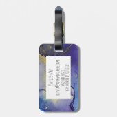 Étiquette À Bagage Encre d'alcool bleu, Turquoise, violet et or Abstr (Dos Vertical)