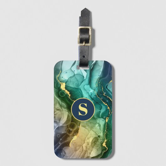 Étiquette À Bagage Encre liquide Turquoise et gris foncé, do-it-yours (Devant Vertical)