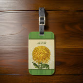 Étiquette À Bagage Énorme Chrysanthème Or avec Monogramme Damas Vert