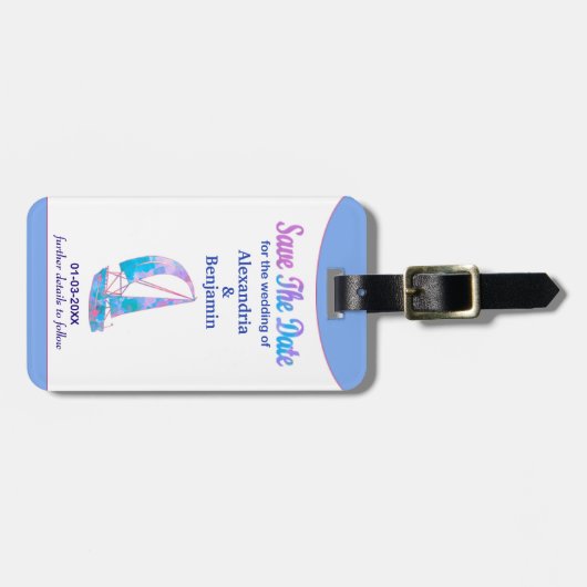 Étiquette À Bagage Enregistrer La Date Mariage Océan Tropical Personn (Devant horizontal)